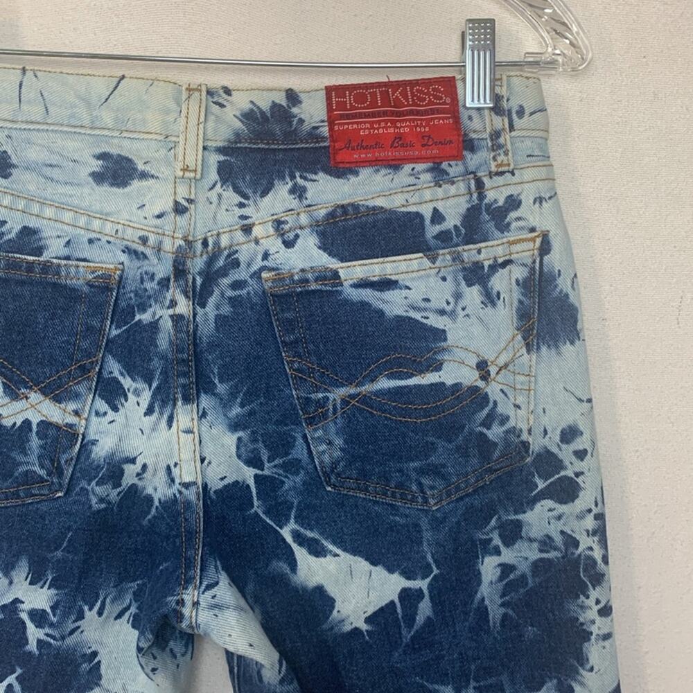 Hot Kiss juniors size 9 tye dye flare jeans boho raw hem 30 waist y2k 90s - Picture 10 of 12
